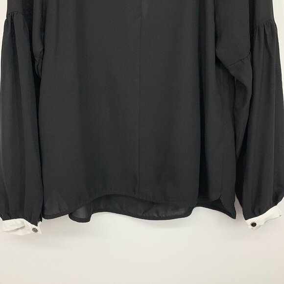Studio Badgley Mischka Top Black Long Sleeve Sheer Tie Neck - Picture 8 of 9